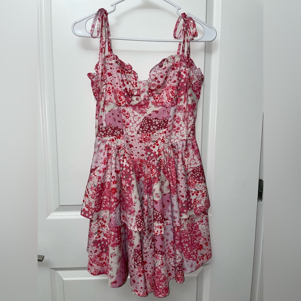 Pink Patchwork Floral Mini Dress